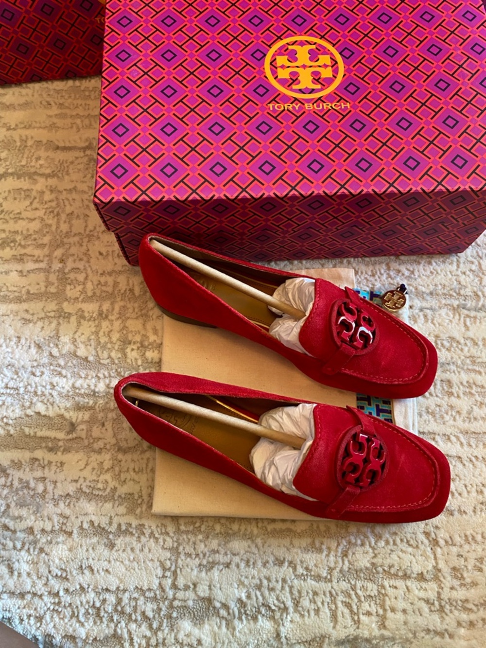 Tory Burch Red Suede Metal Miller 15 MM Loafers